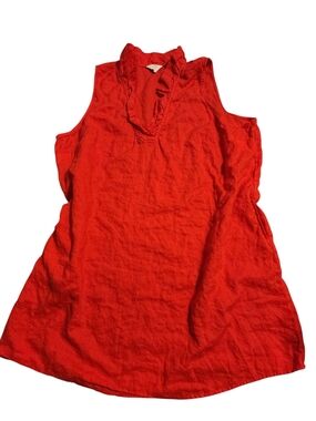 crown & ivy Sleeveless Ruffle V-Neck LINEN Red Dress